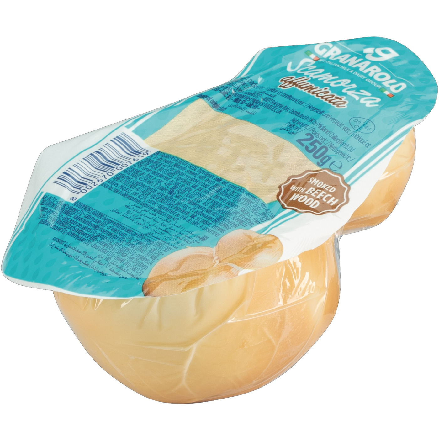 Granarolo Scamorza Affumicata 250 g package on a white background